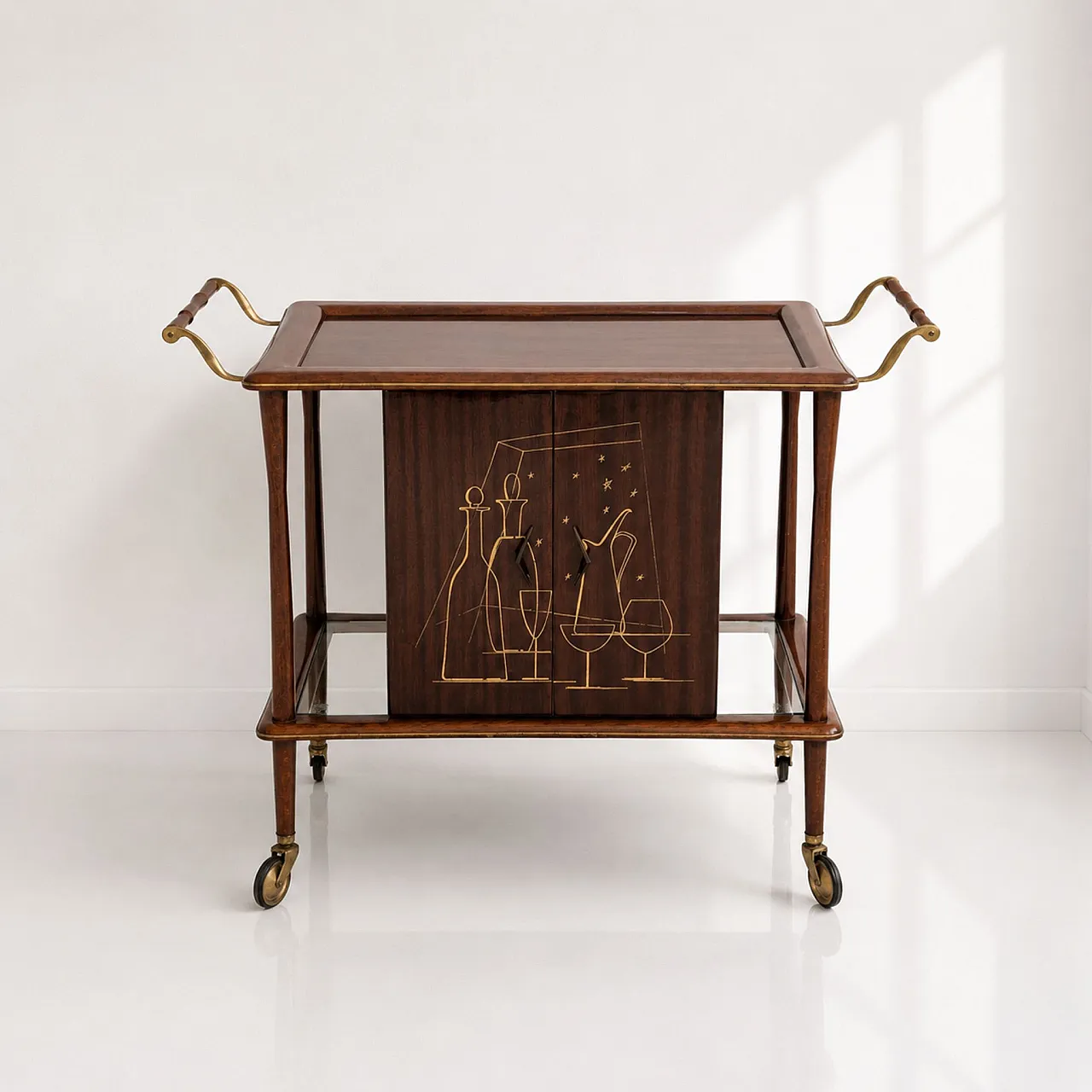 Carrello mobile bar italiano anni ’60 in legno attribuito a Ico Parisi 6