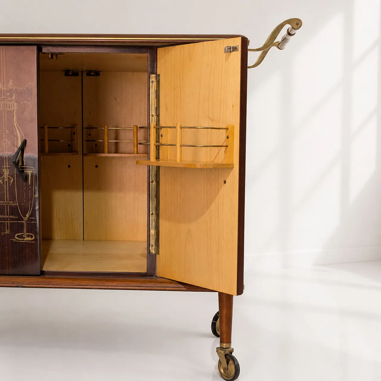 Carrello mobile bar italiano anni ’60 in legno attribuito a Ico Parisi 8