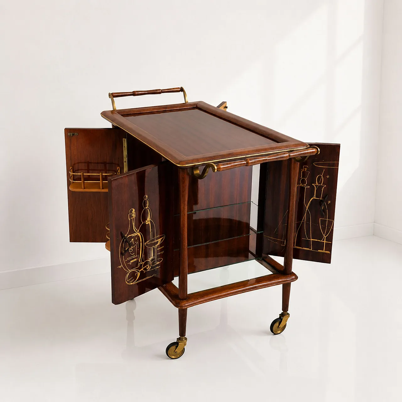 Carrello mobile bar italiano anni ’60 in legno attribuito a Ico Parisi 9