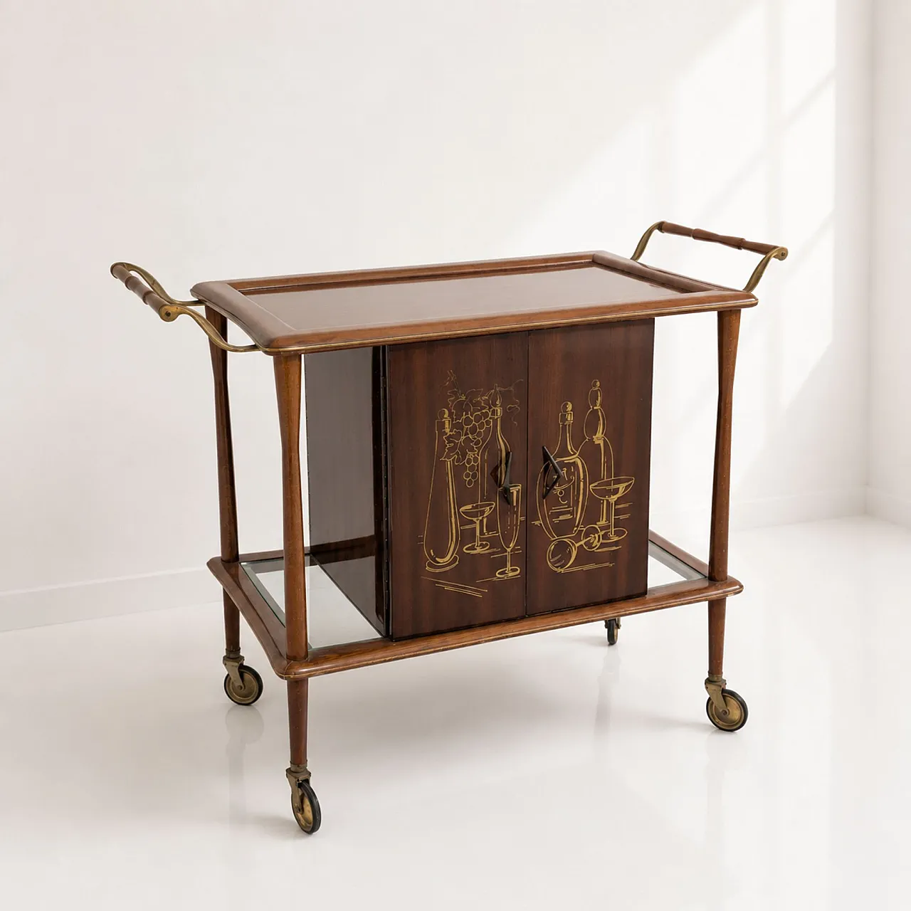 Carrello mobile bar italiano anni ’60 in legno attribuito a Ico Parisi 11