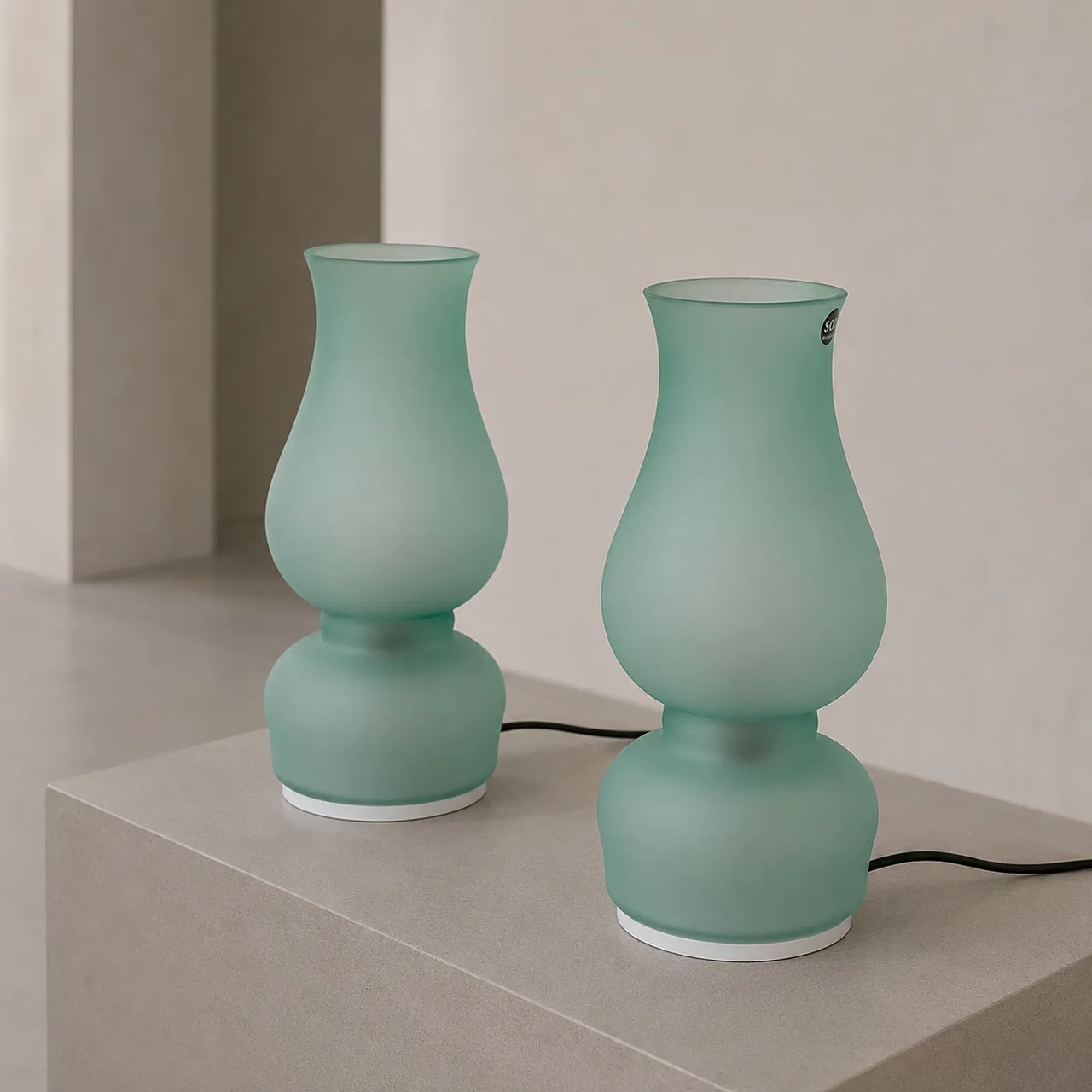 Coppia di lampade Aureliano Toso in vetro di Murano verde, fine 70s 5