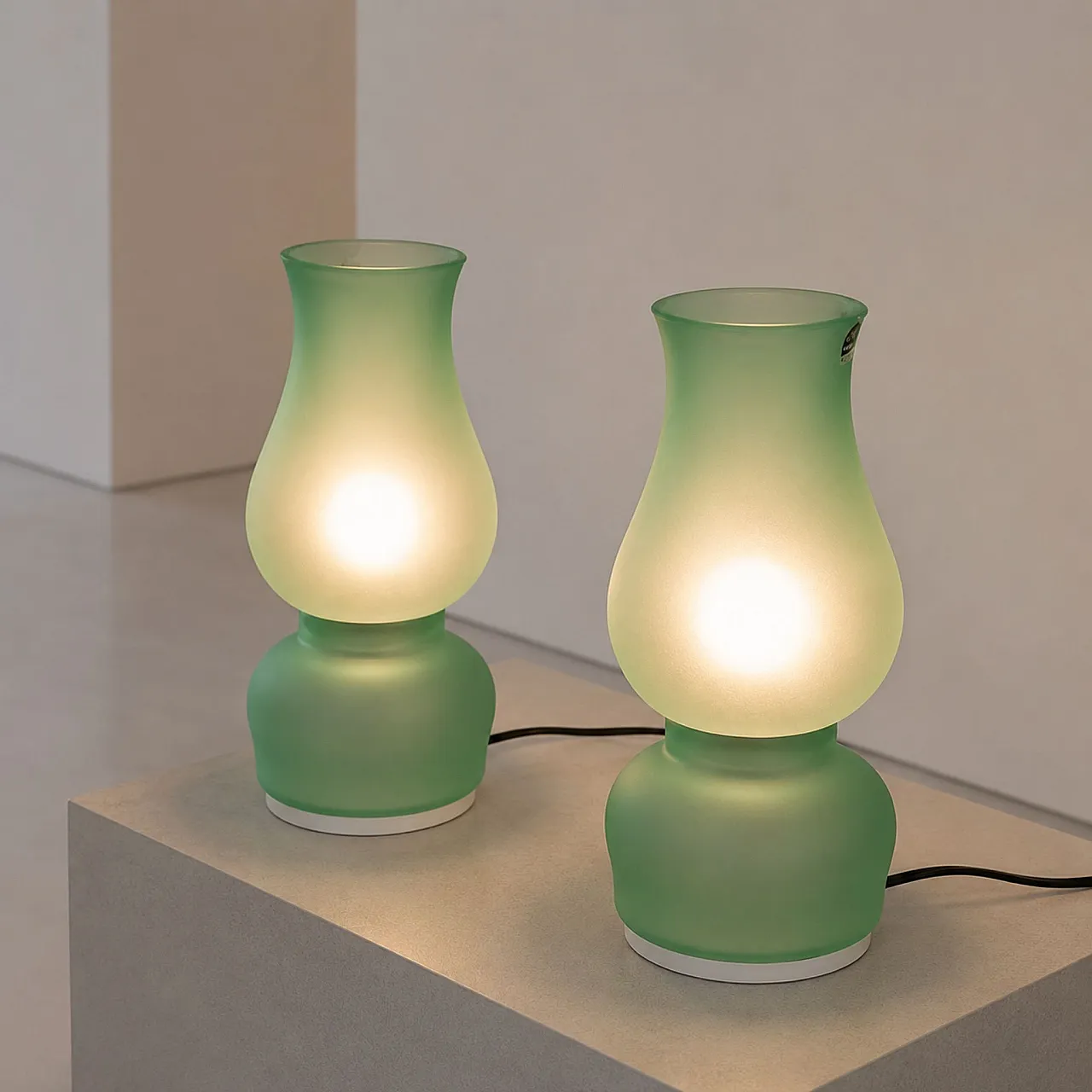 Coppia di lampade Aureliano Toso in vetro di Murano verde, fine 70s 7