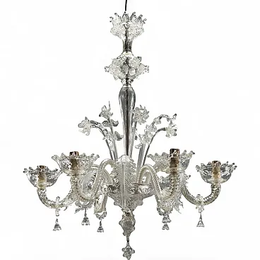 Lampadario in vetro soffiato Veneziano trasparente, '800
