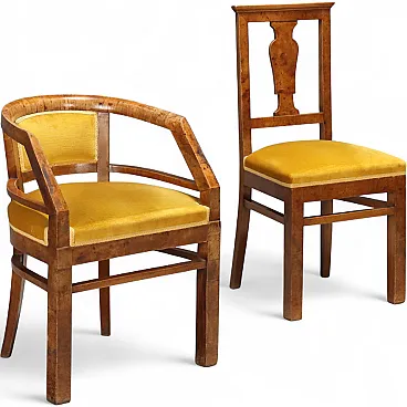 Pair of Art Deco chairs veneered in walnut root, mid-20th century