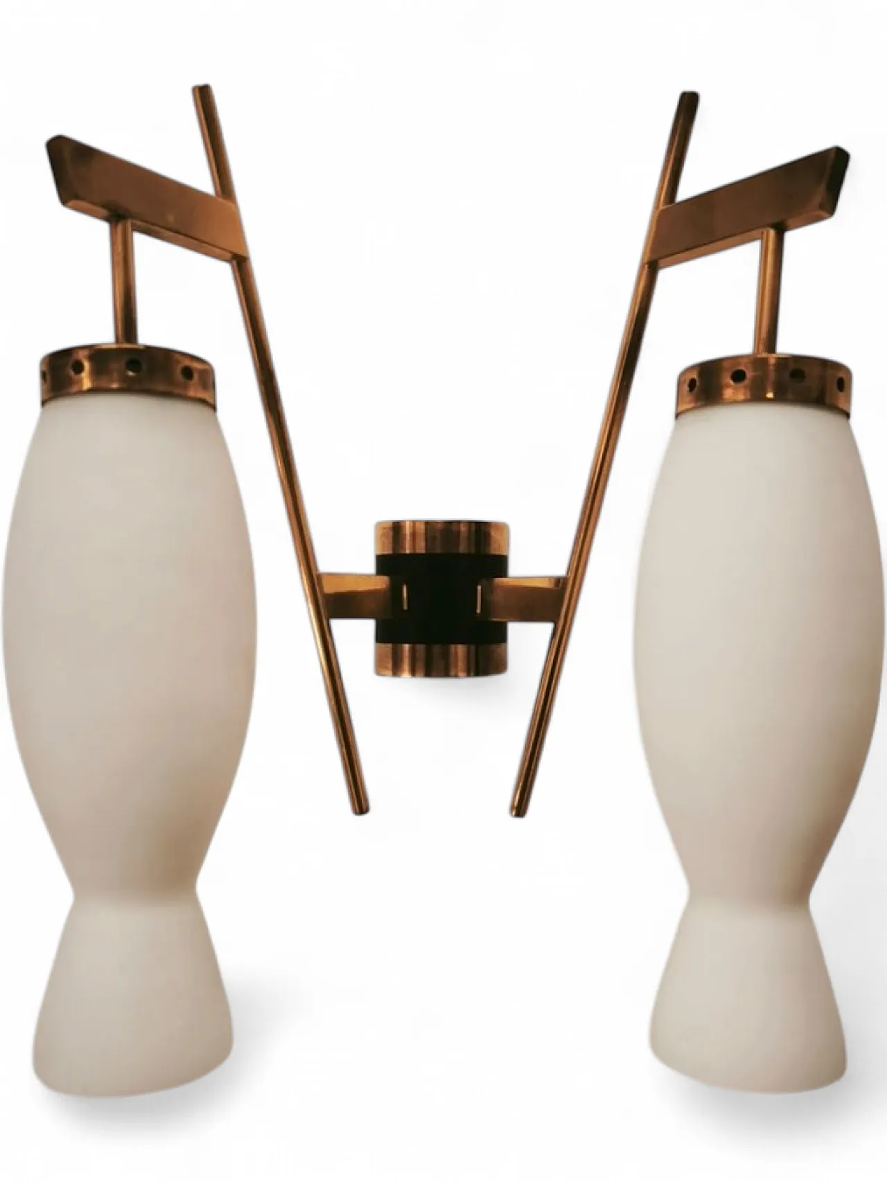 Brass wall lamp with double opal glass light, 1960s 14