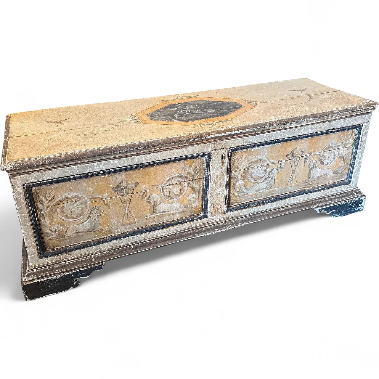 Cassapanca per coperte in legno dipinto a mano, '800 17
