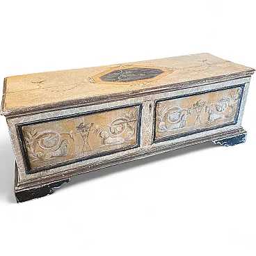 Cassapanca per coperte in legno dipinto a mano, '800