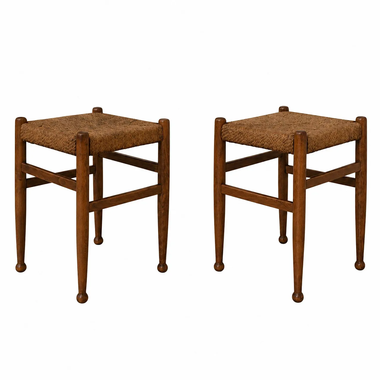 Coppia di sgabelliin legno e corda stile Charlotte Perriand, anni ’60 7