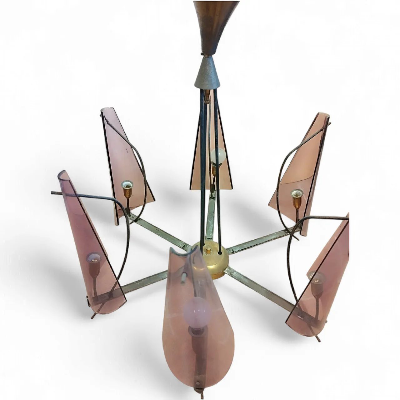 Chandelier in brass, 60s 1