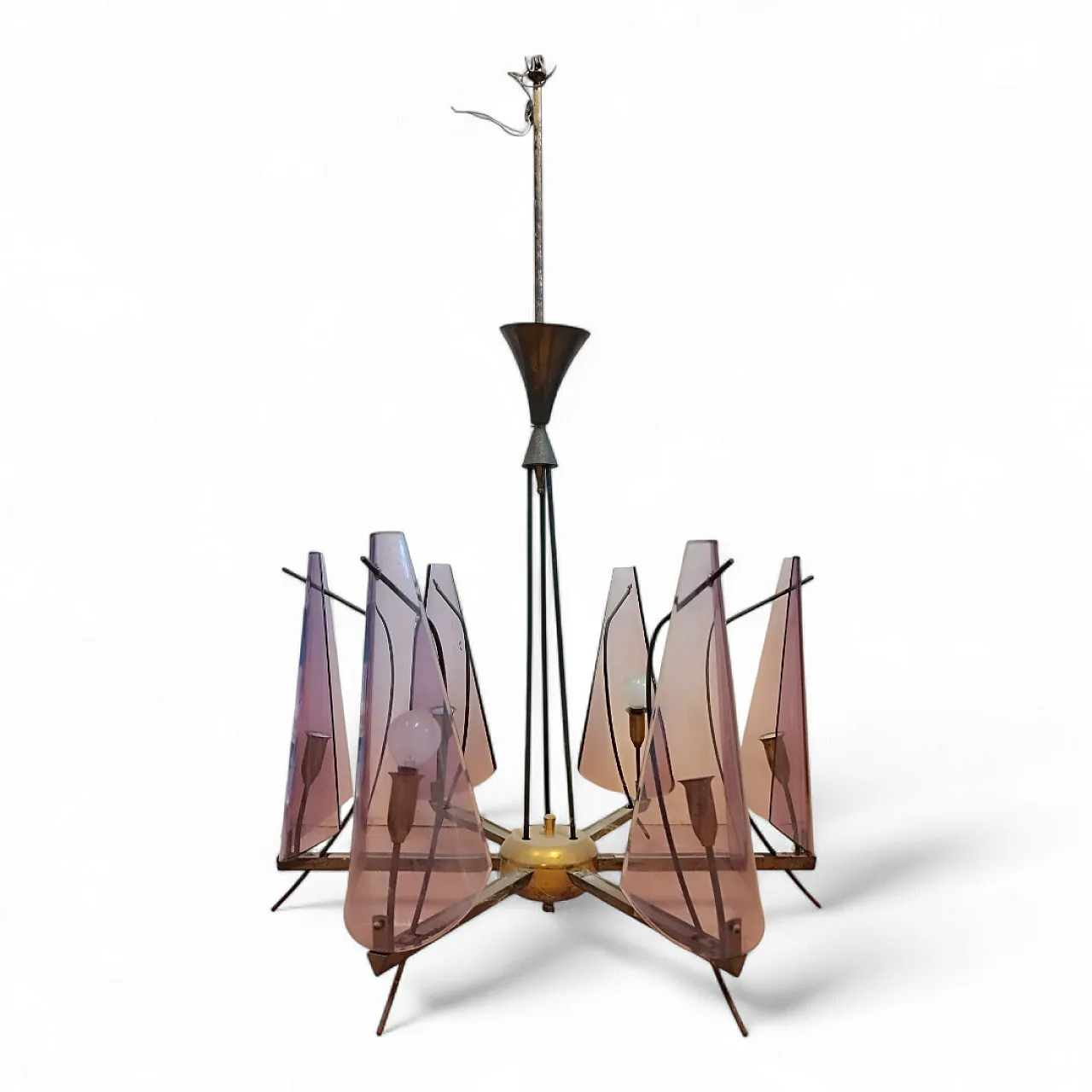Chandelier in brass, 60s 9