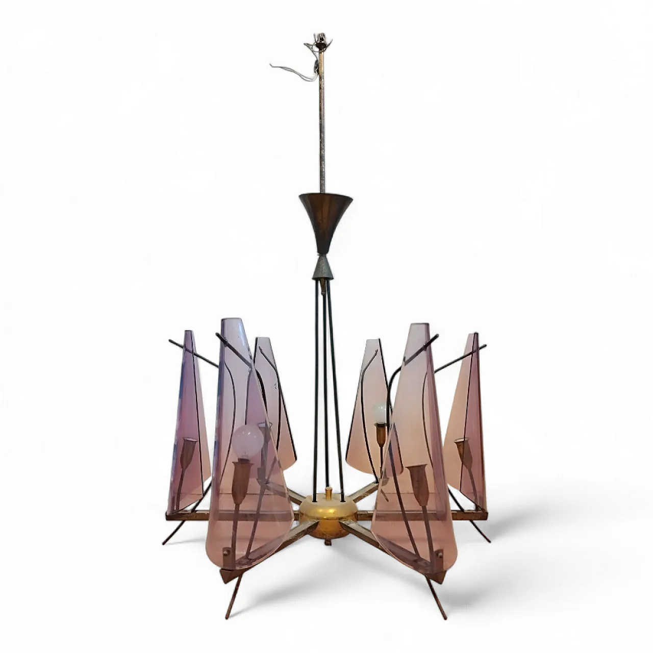 Chandelier in brass, 60s 10