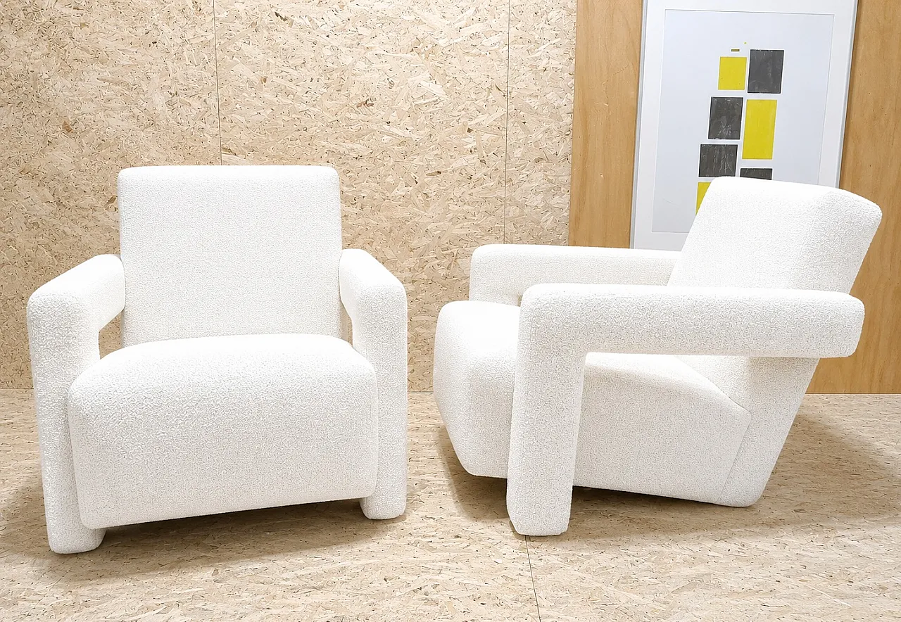 Coppia di poltrone 637 Utrecht in Lana Boucle bianca, 2000 15