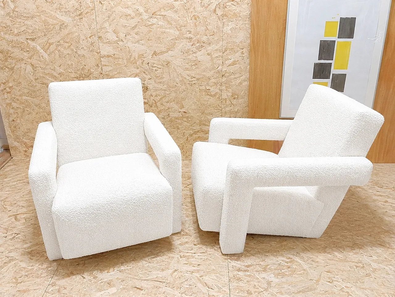 Coppia di poltrone 637 Utrecht in Lana Boucle bianca, 2000 16