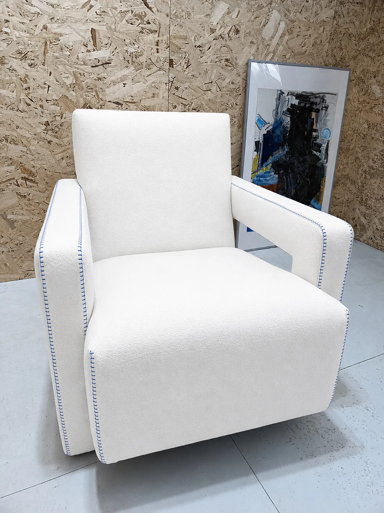 Poltrona Utrecht di Cassina in Lana Kvdrat bianca & cuciture blu, 2000 6