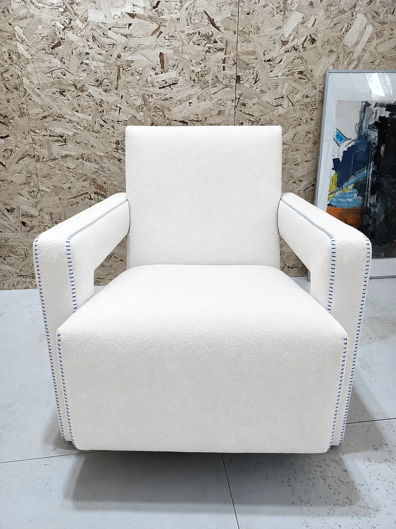 Poltrona Utrecht di Cassina in Lana Kvdrat bianca & cuciture blu, 2000 7