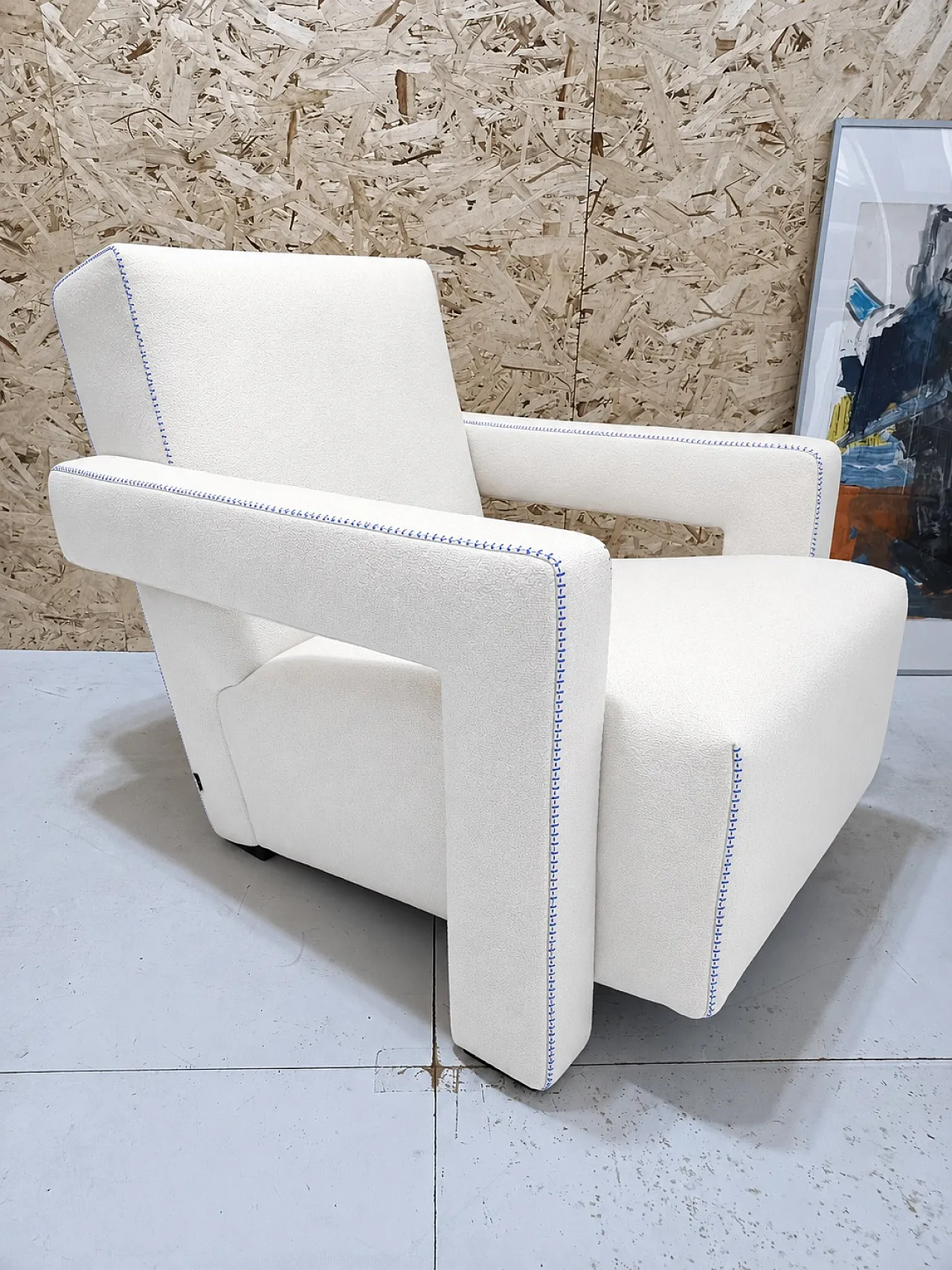 Poltrona Utrecht di Cassina in Lana Kvdrat bianca & cuciture blu, 2000 8