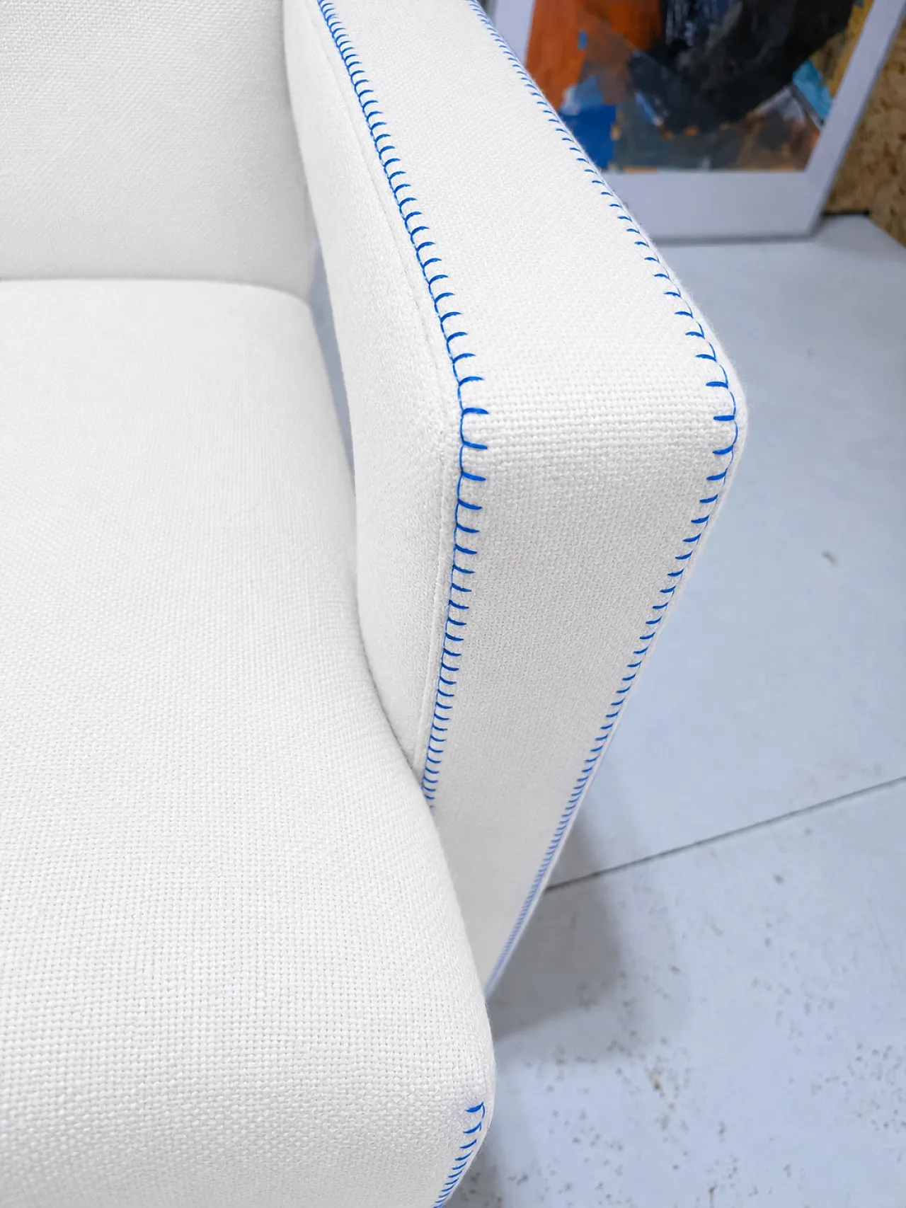Poltrona Utrecht di Cassina in Lana Kvdrat bianca & cuciture blu, 2000 10