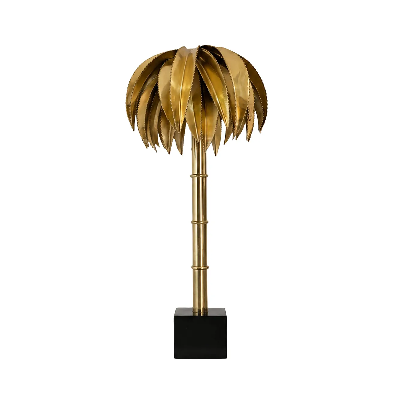 Lampada francese a palma bambù in ottone stile Maison Jansen, anni'70 1