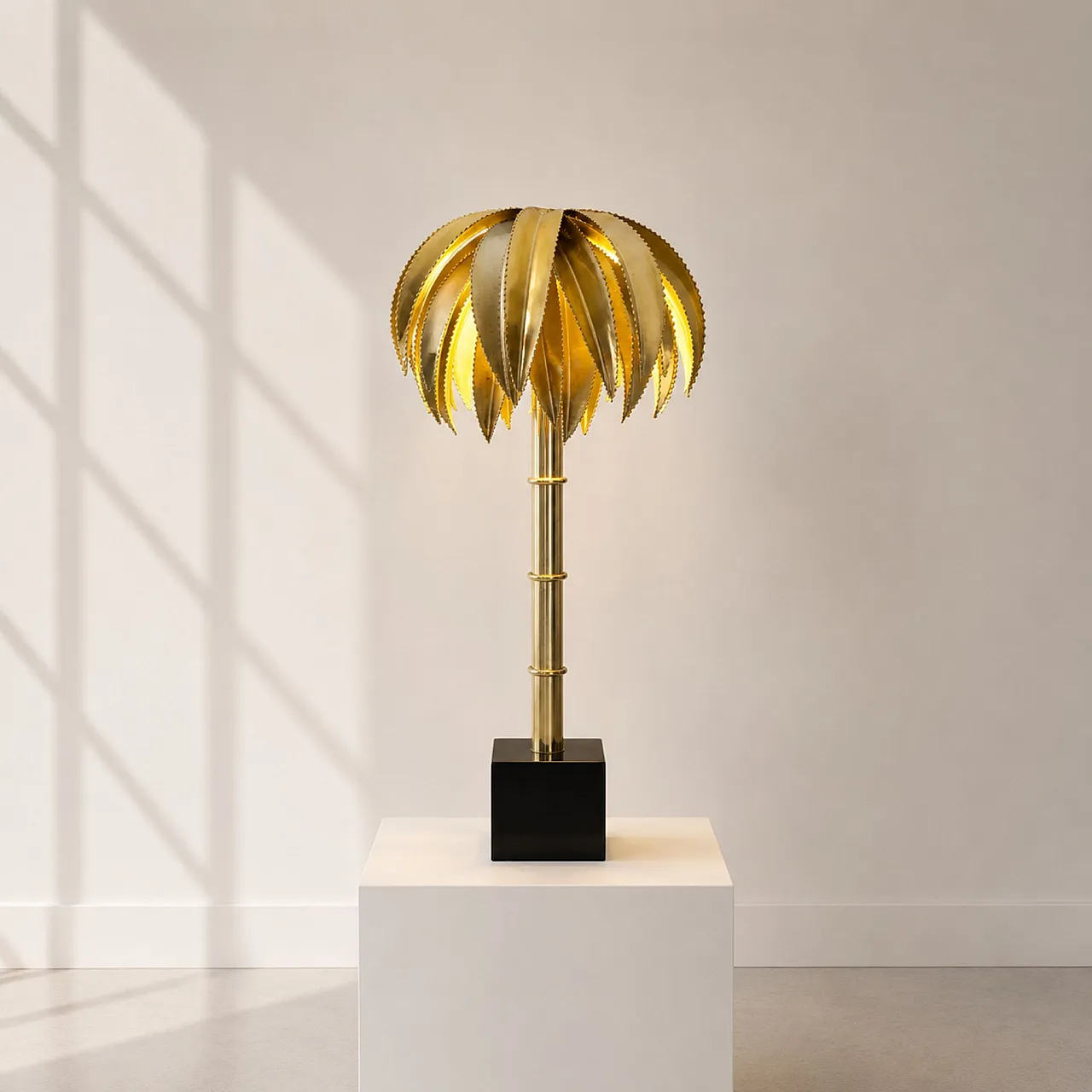 Lampada francese a palma bambù in ottone stile Maison Jansen, anni'70 6