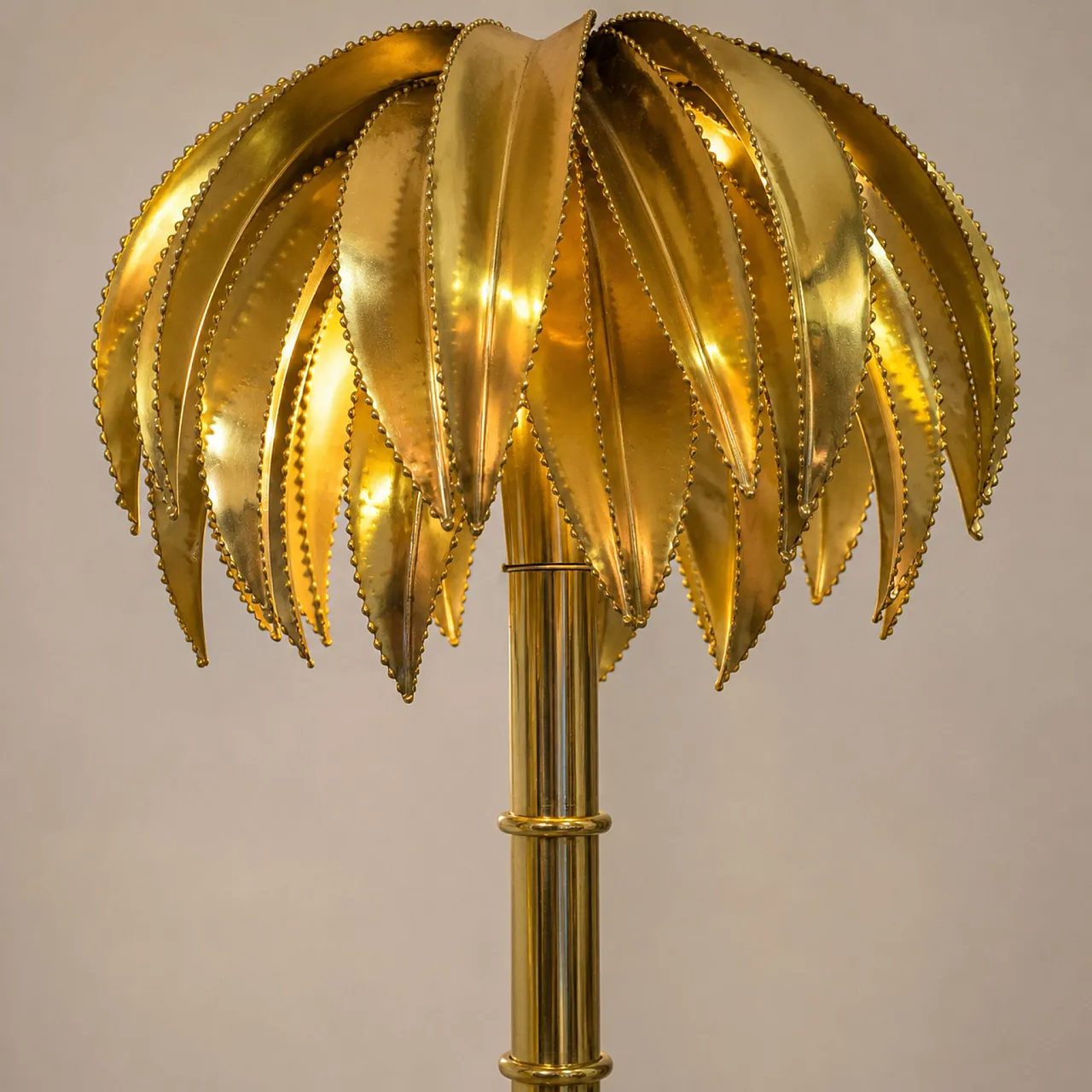 Lampada francese a palma bambù in ottone stile Maison Jansen, anni'70 7