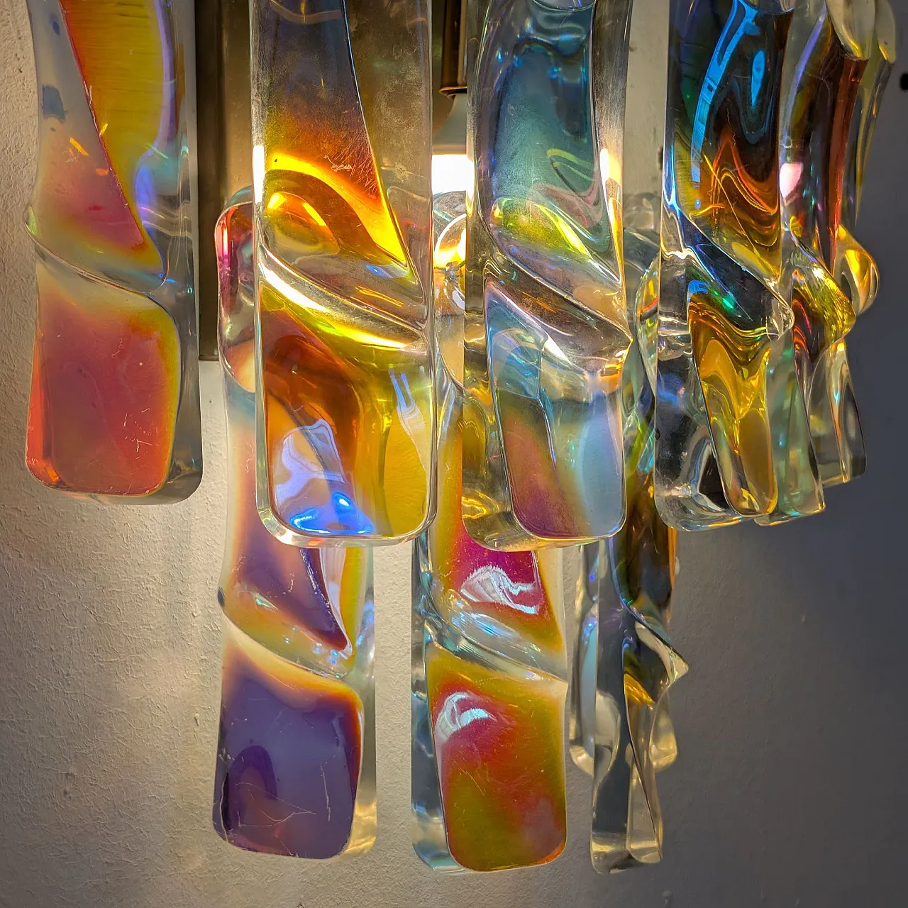 Iridescent Murano glass sconces attributed to Vistosi, 1970s 3