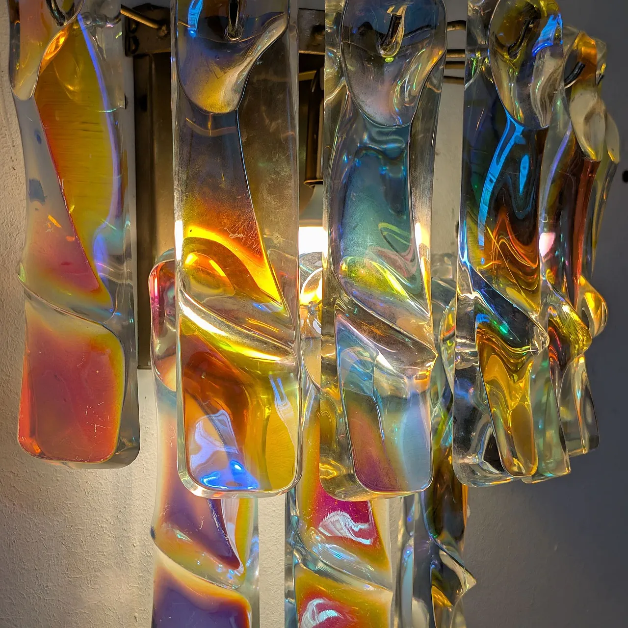 Iridescent Murano glass sconces attributed to Vistosi, 1970s 4