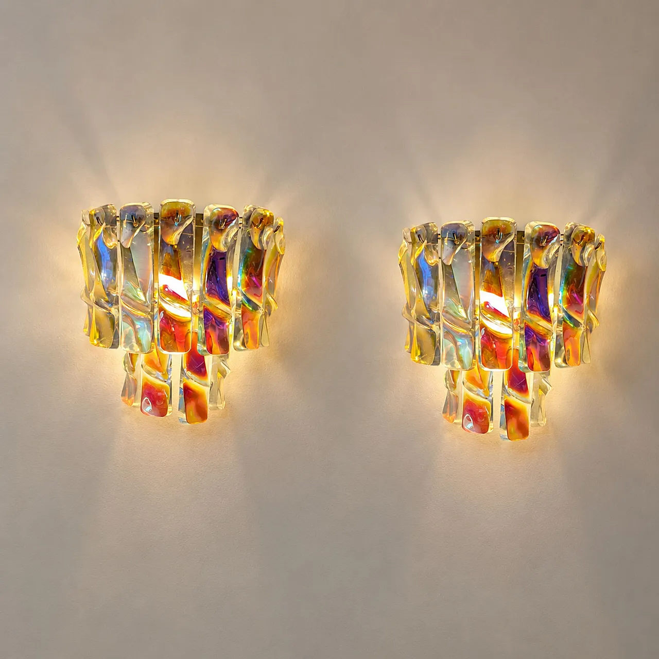 Iridescent Murano glass sconces attributed to Vistosi, 1970s 7