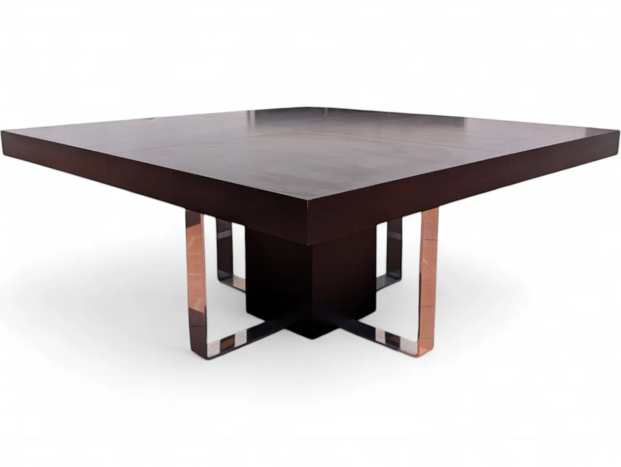 Large square dining table in wood and steel, 1970s/80s 9