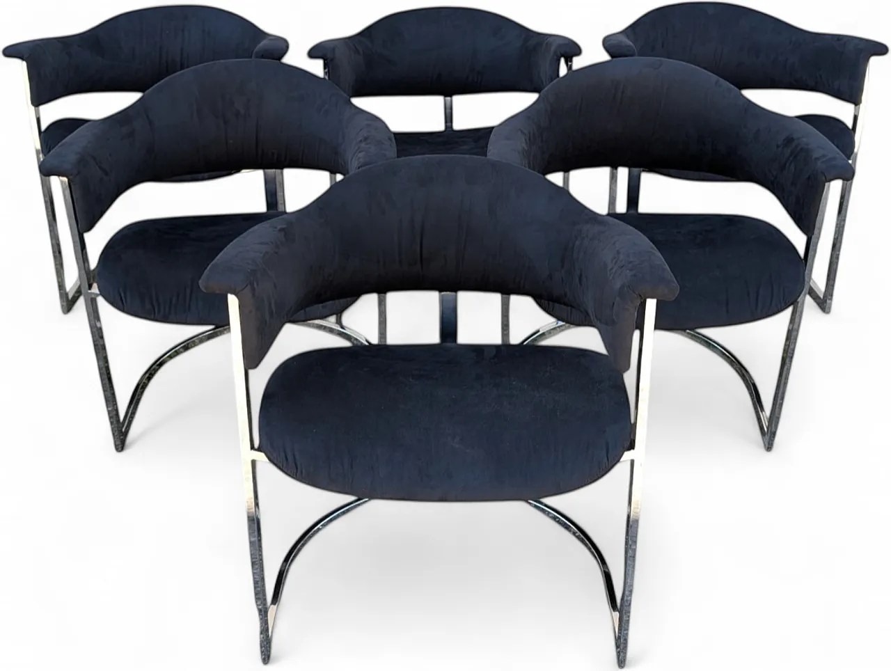 6 dining chairs in steel and black velvet, 1970s 17