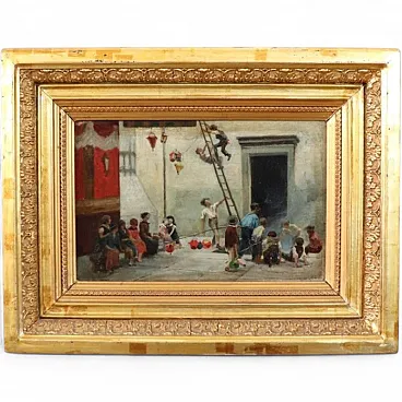 Giochi di bambini olio su tela, '800