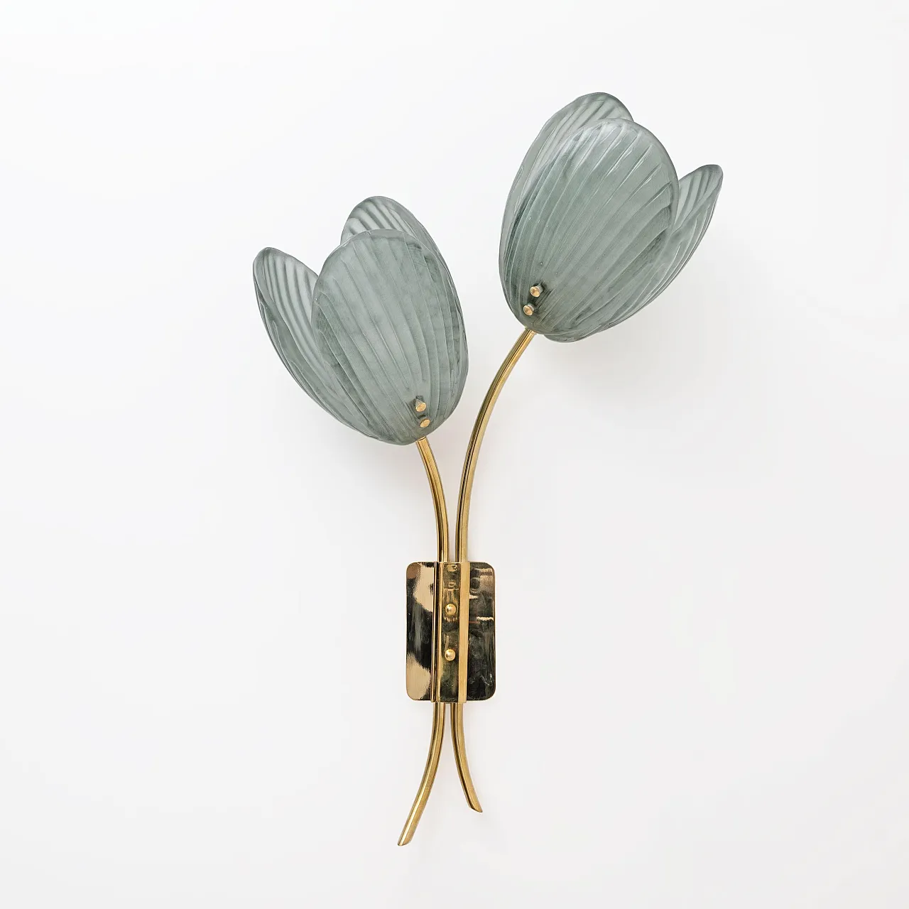 Pair of Tulips Murano glass and brass sconces, 20th century 3
