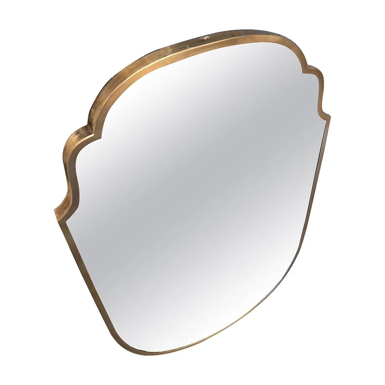 Specchio da parete in ottone massiccio in stile Gio Ponti, anni '50 1
