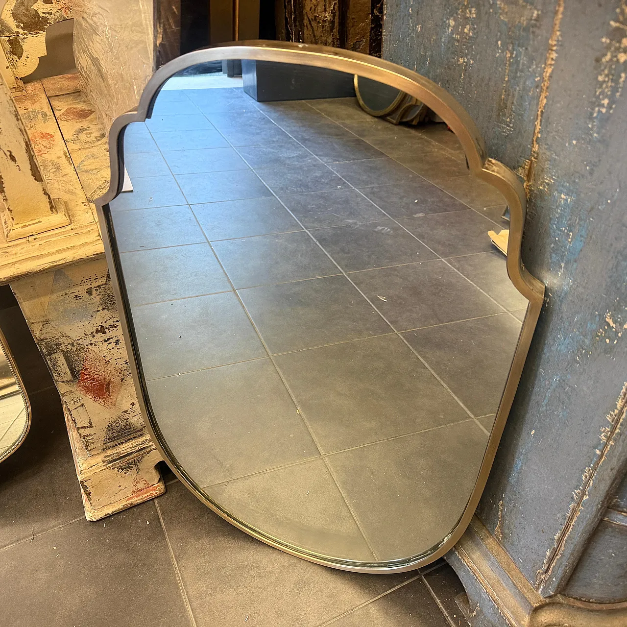 Specchio da parete in ottone massiccio in stile Gio Ponti, anni '50 2