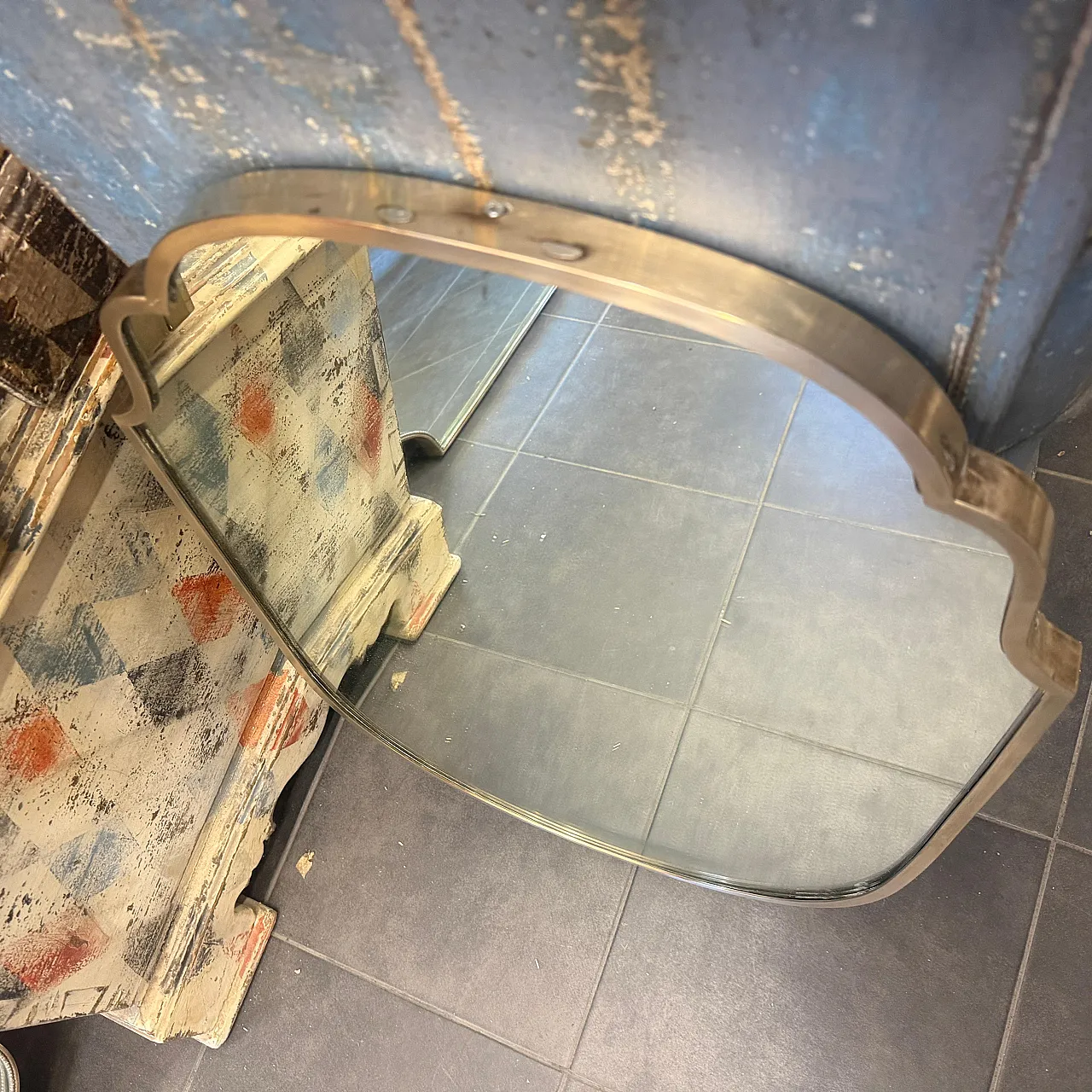 Specchio da parete in ottone massiccio in stile Gio Ponti, anni '50 3