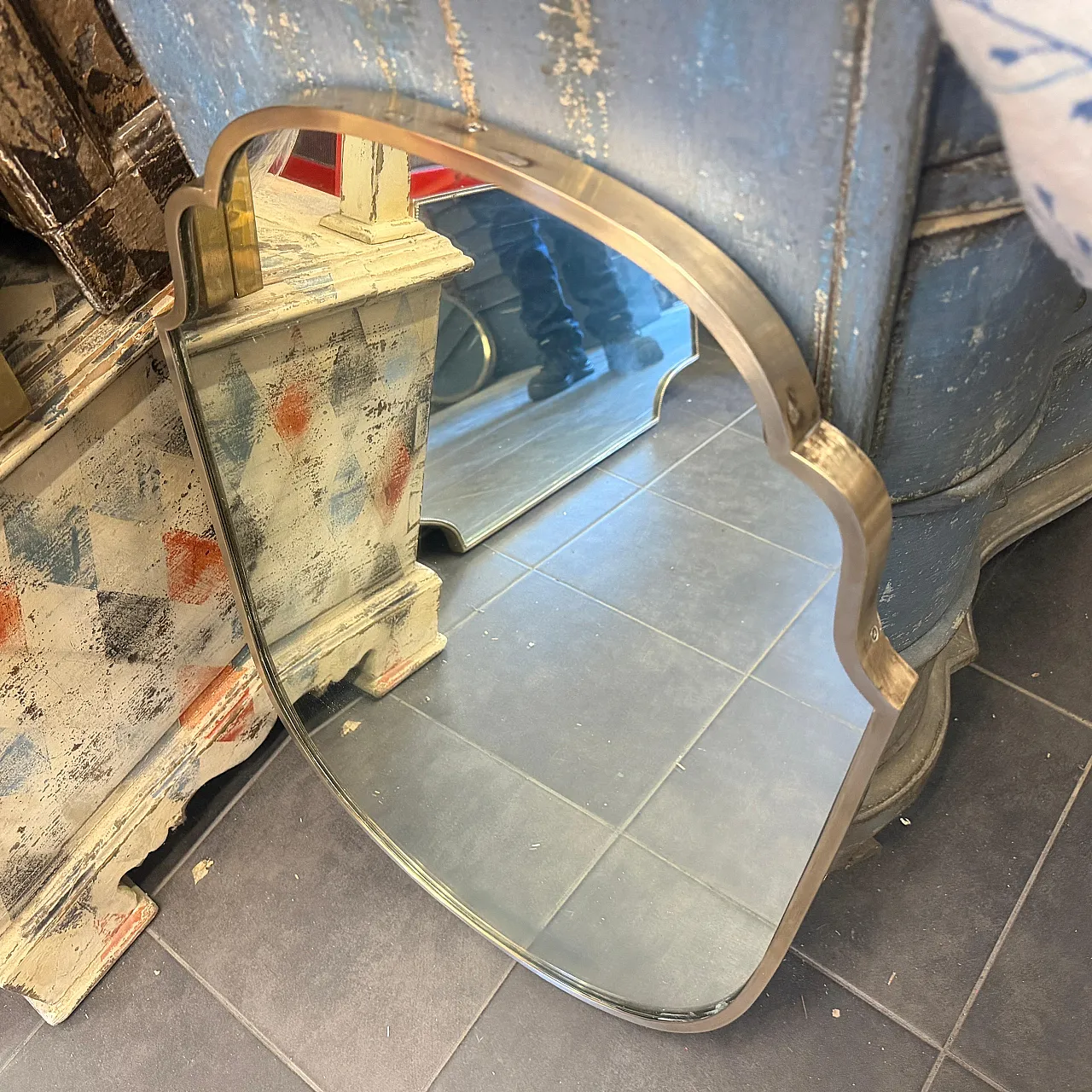 Specchio da parete in ottone massiccio in stile Gio Ponti, anni '50 5