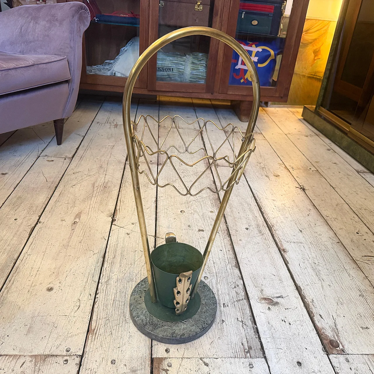 Brass and marble umbrella stand, Gio Ponti Style, 1950s 7