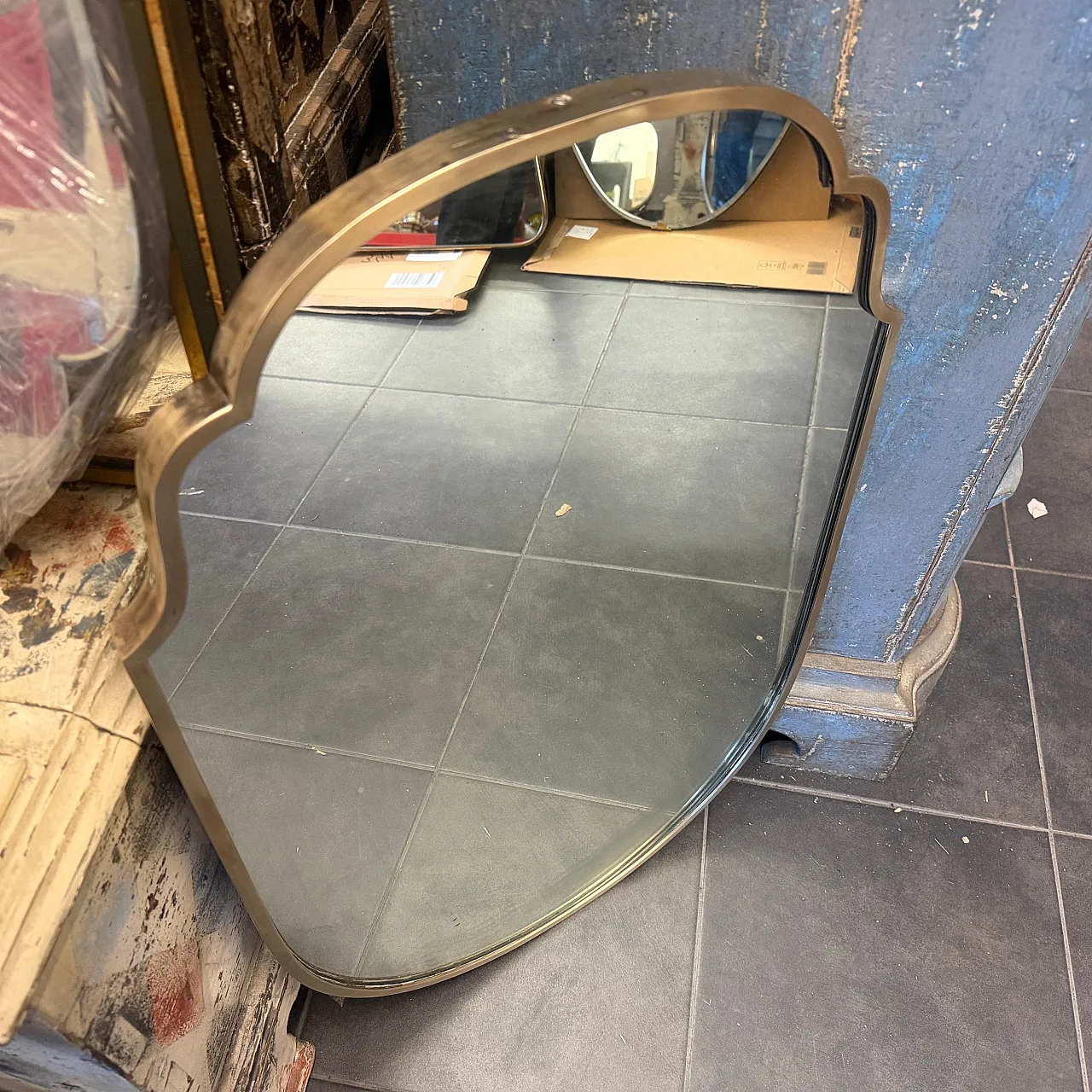 Specchio da parete in ottone massiccio in stile Gio Ponti, anni '50 9
