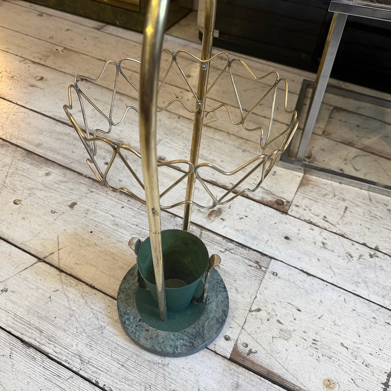 Brass and marble umbrella stand, Gio Ponti Style, 1950s 11