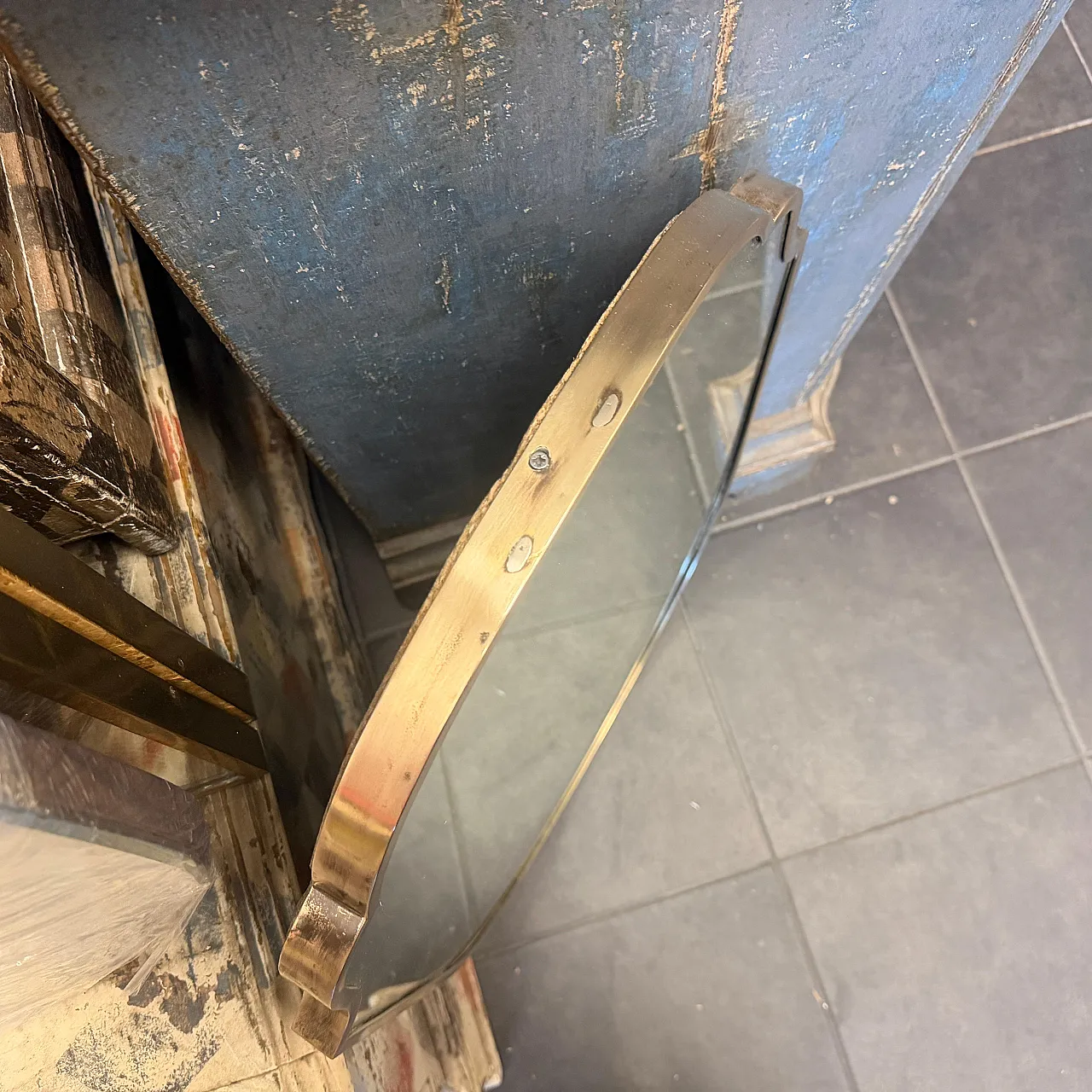 Specchio da parete in ottone massiccio in stile Gio Ponti, anni '50 10