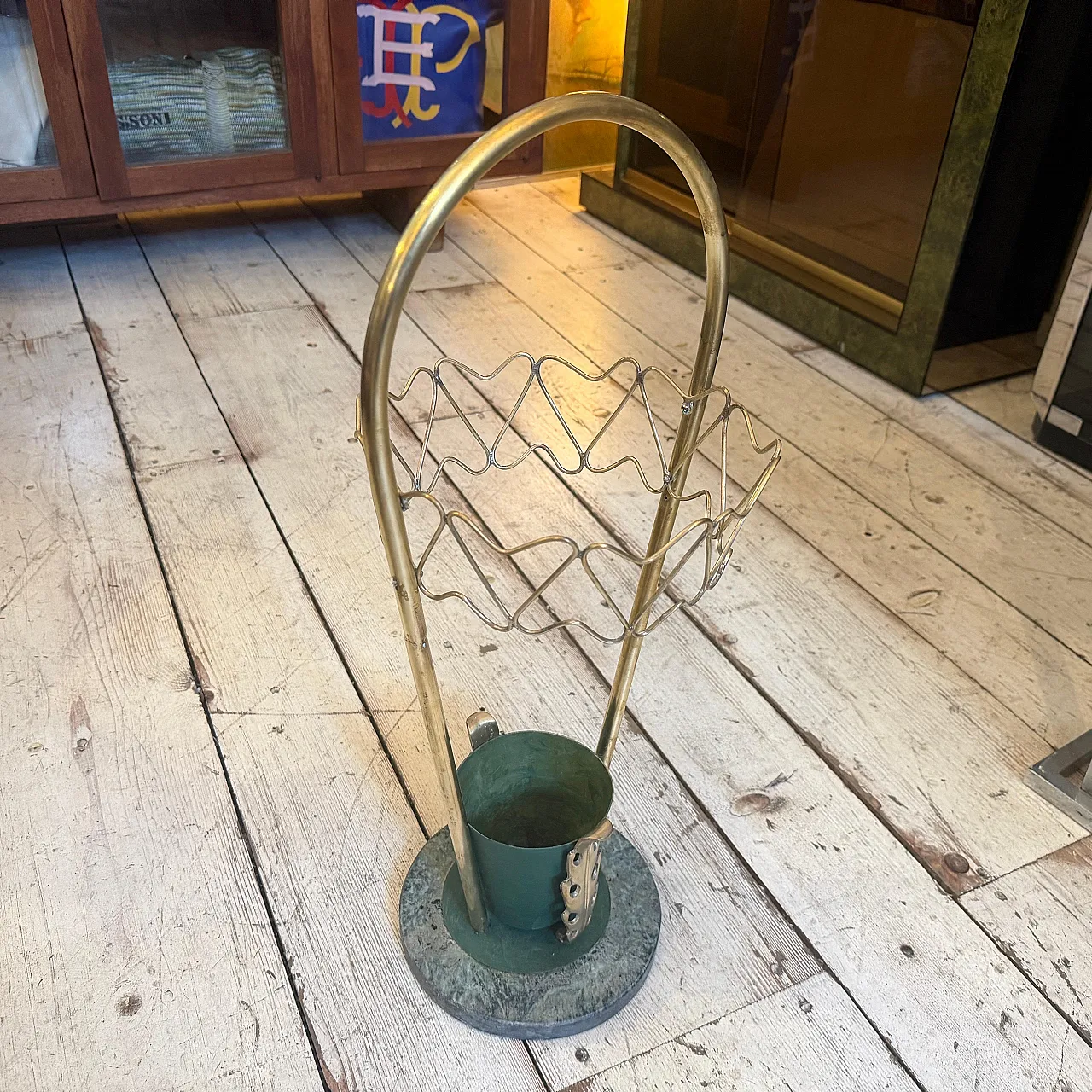 Brass and marble umbrella stand, Gio Ponti Style, 1950s 13