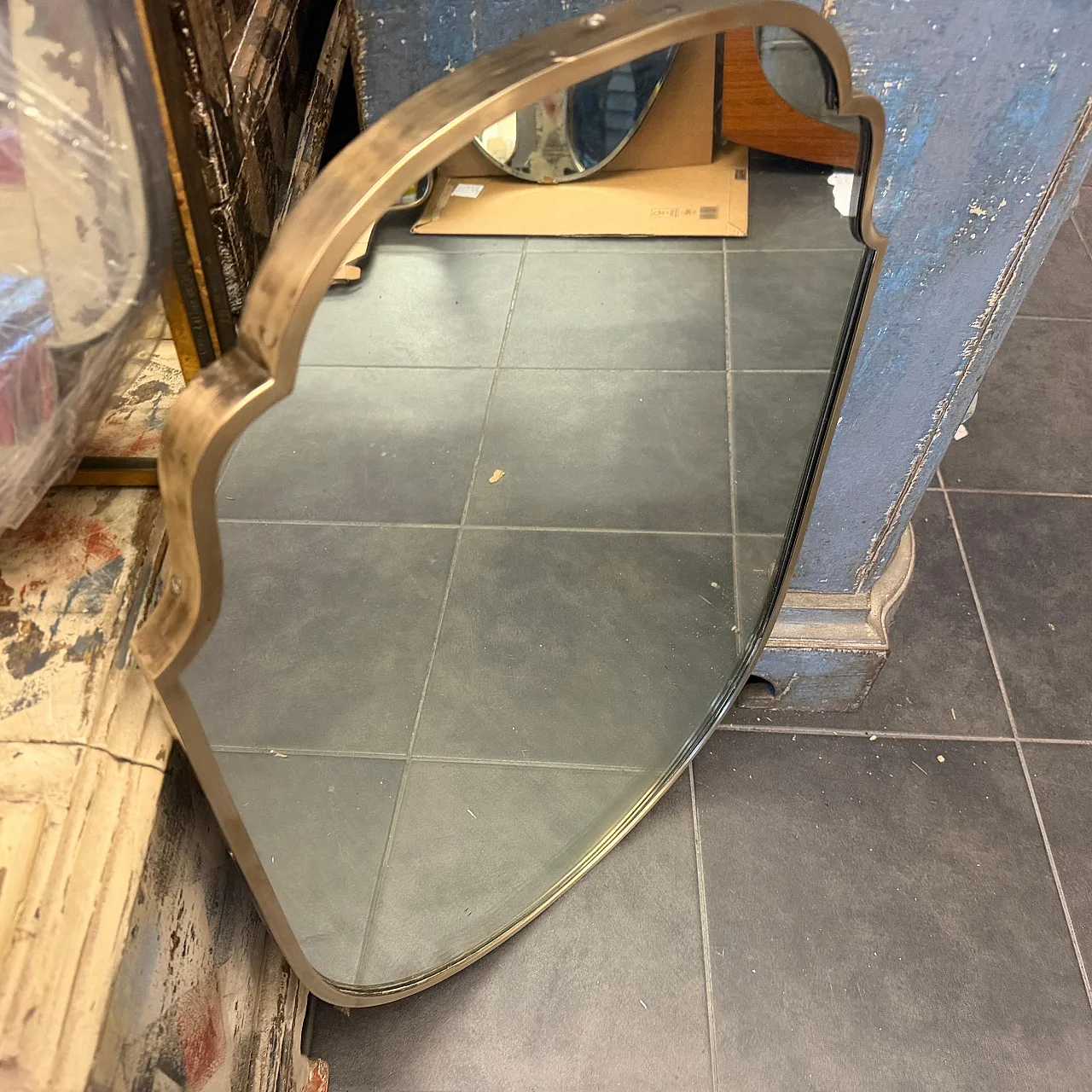 Specchio da parete in ottone massiccio in stile Gio Ponti, anni '50 11