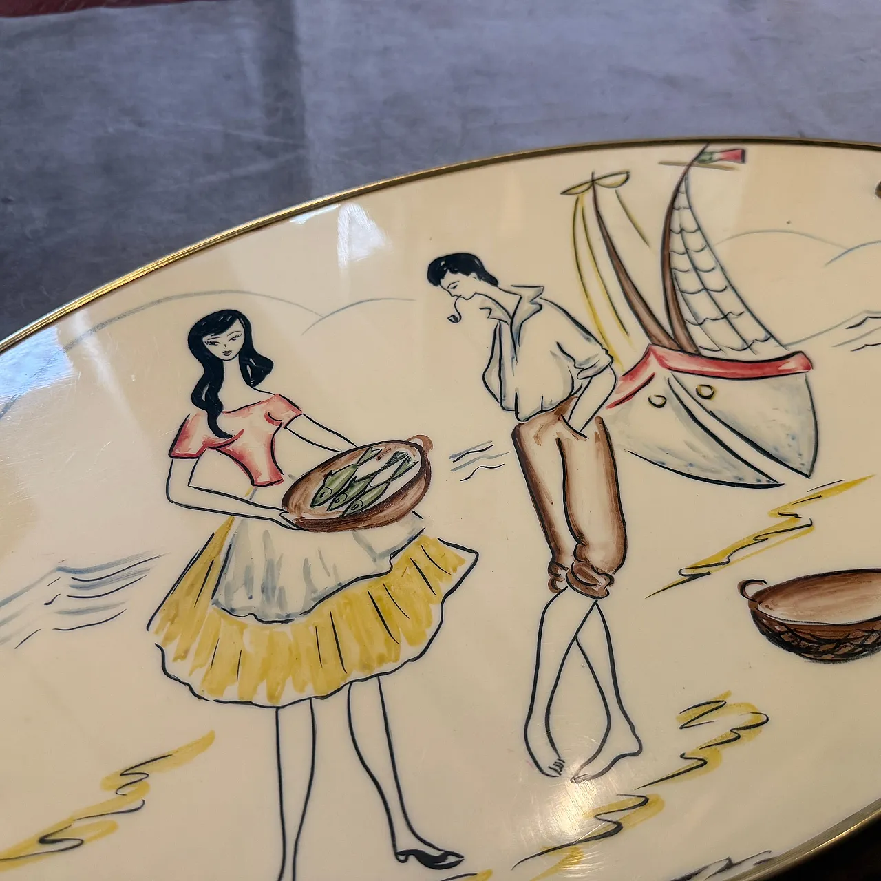 Mid-Century Modern brass and lacquered wood serving tray, 1950s 2