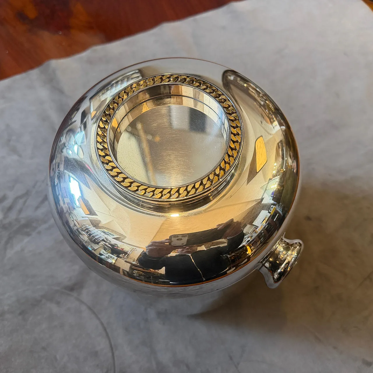Silver plate and brass luxury wine cooler by Cesa, 1970s 3