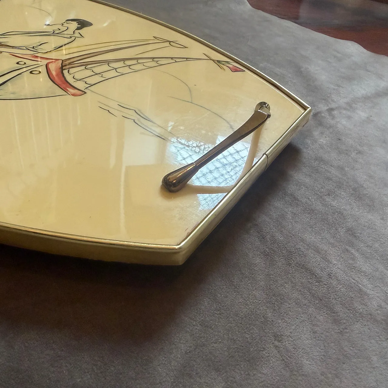 Mid-Century Modern brass and lacquered wood serving tray, 1950s 3