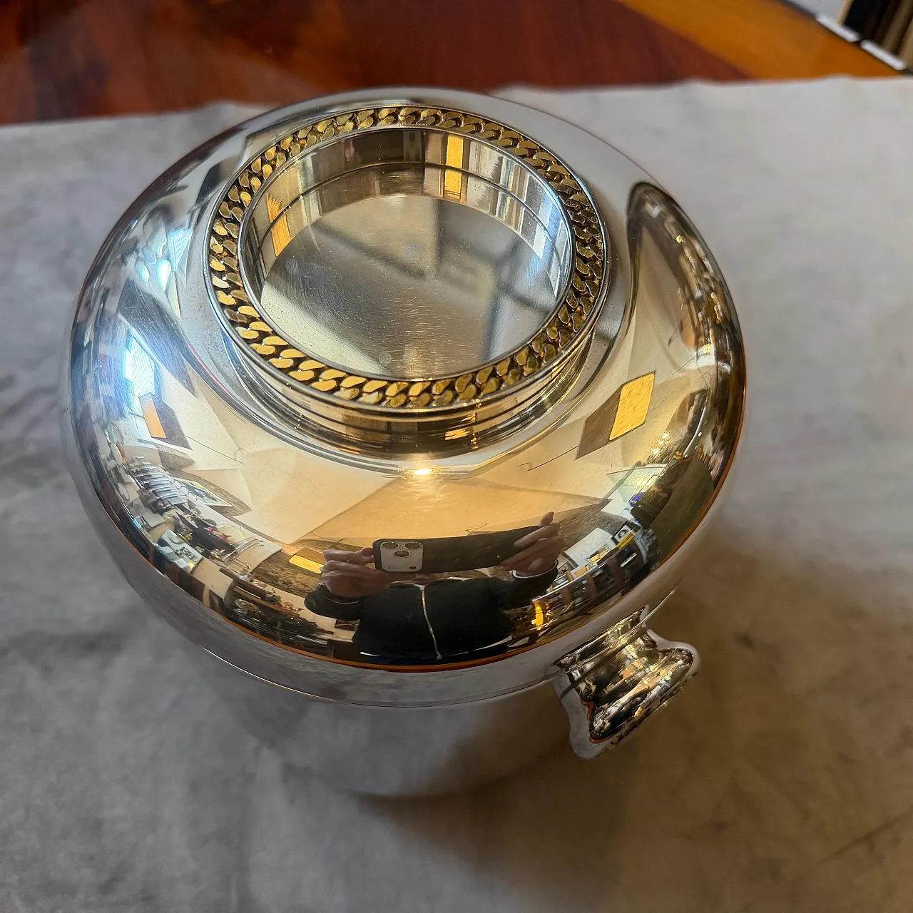 Silver plate and brass luxury wine cooler by Cesa, 1970s 4