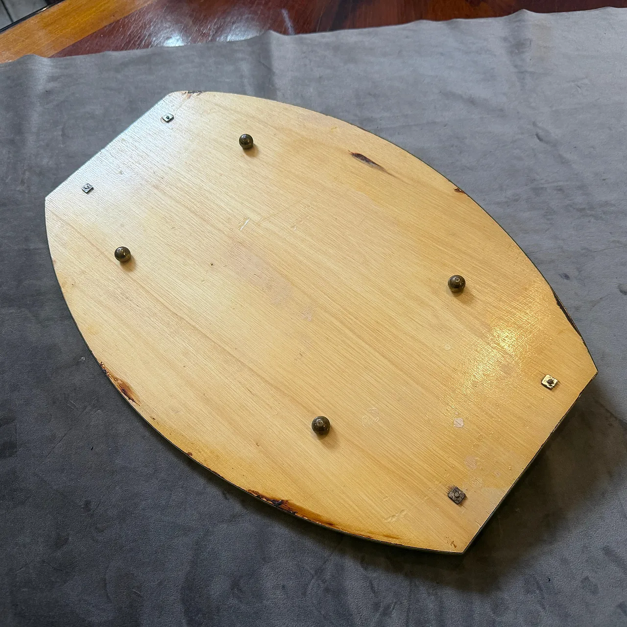 Mid-Century Modern brass and lacquered wood serving tray, 1950s 7