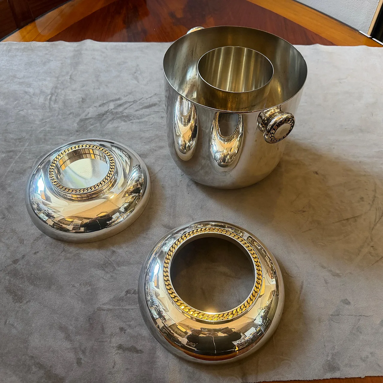 Silver plate and brass luxury wine cooler by Cesa, 1970s 9