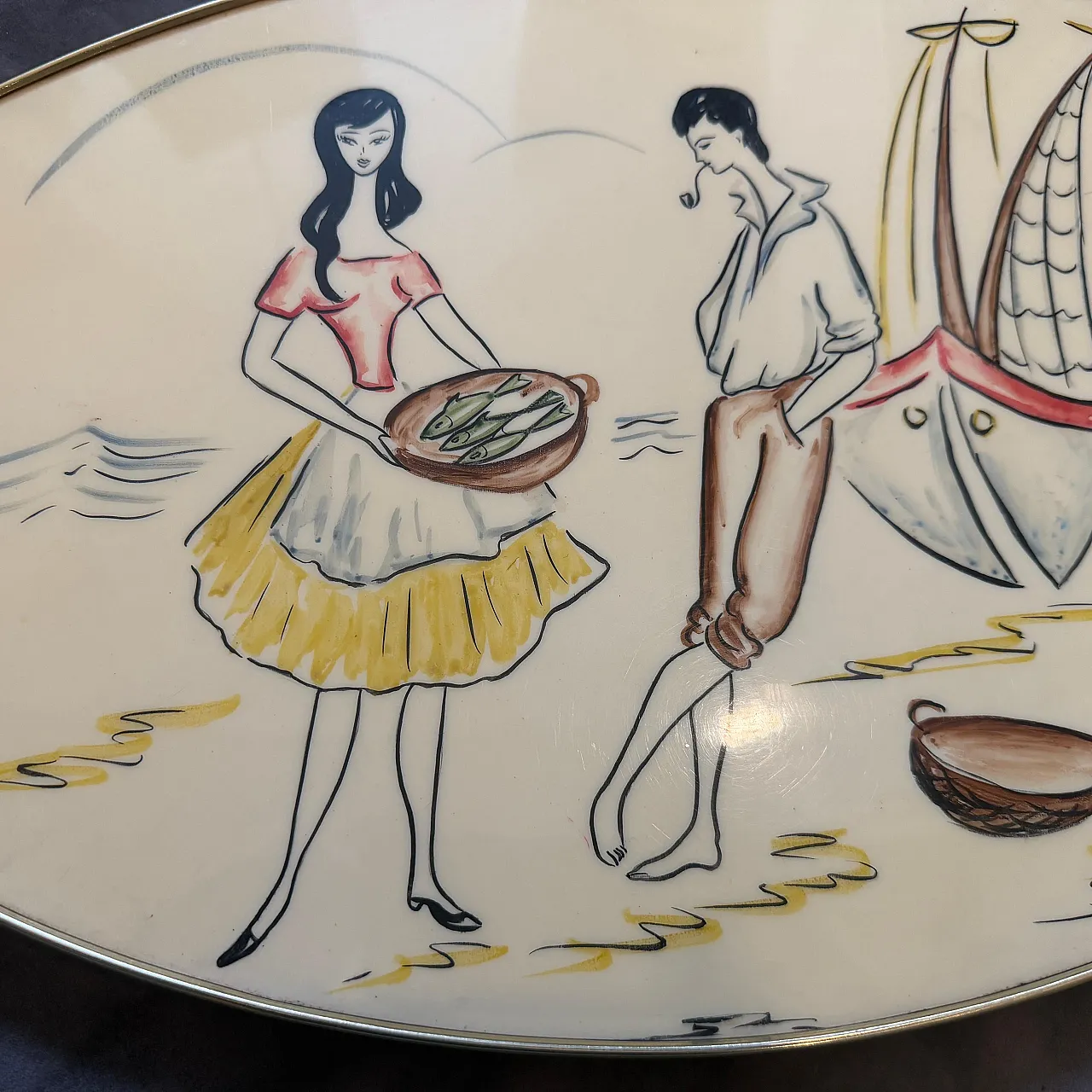 Mid-Century Modern brass and lacquered wood serving tray, 1950s 10