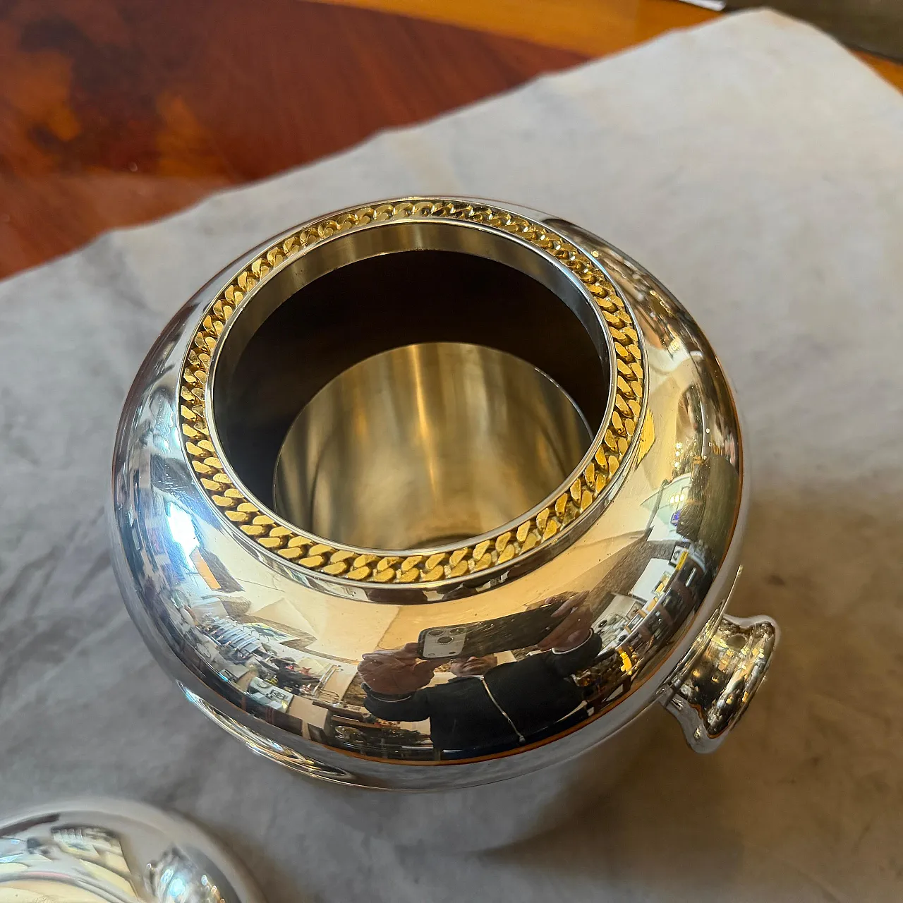 Silver plate and brass luxury wine cooler by Cesa, 1970s 12
