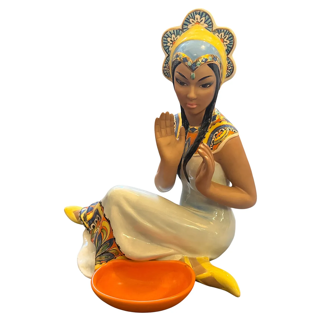 Hand-Painted porcelain oriental woman figure by Ronzan, 1950s 1